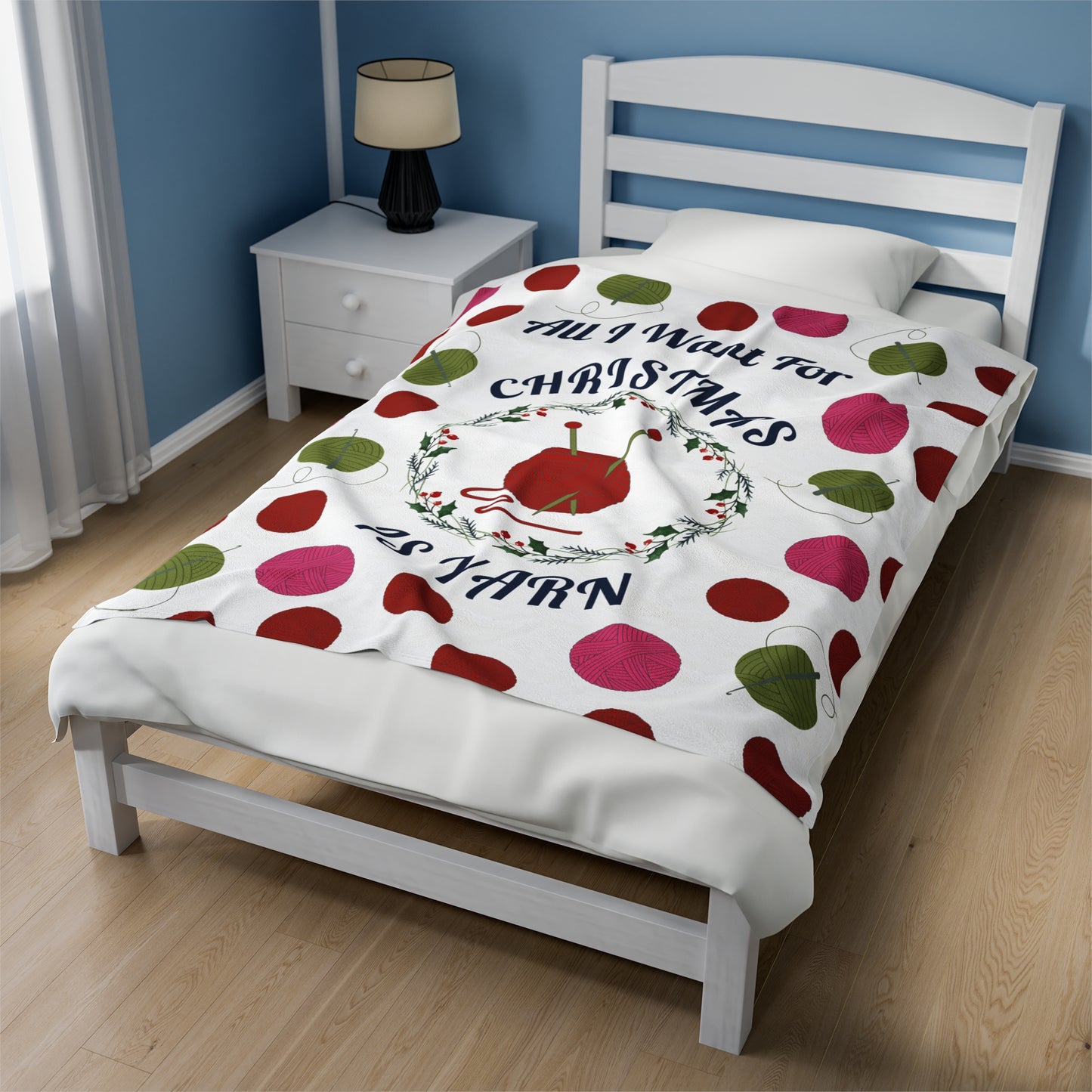"All I Want for Christmas is Yarn" Lightweight Velveteen Blanket
