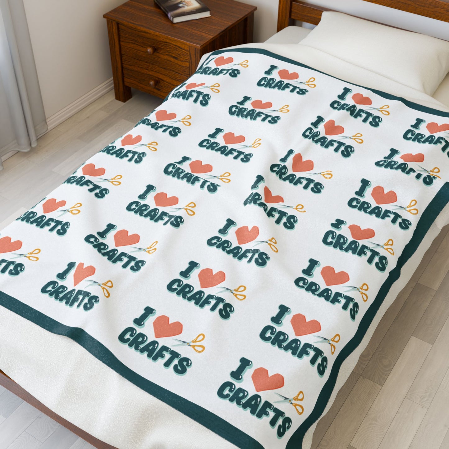 "I Heart Crafts" Lightweight Velveteen Blanket