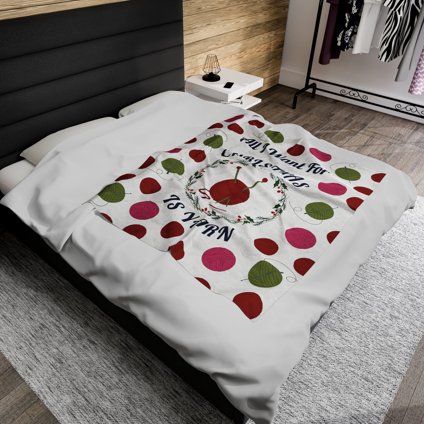 "All I Want for Christmas is Yarn" Lightweight Velveteen Blanket