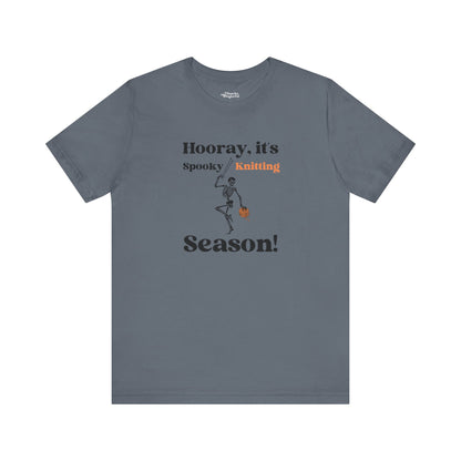 Dancing Skeleton Knitter T-Shirt – "Hooray, It's Spooky/Knitting Season" - Snarky Wonderful - 9