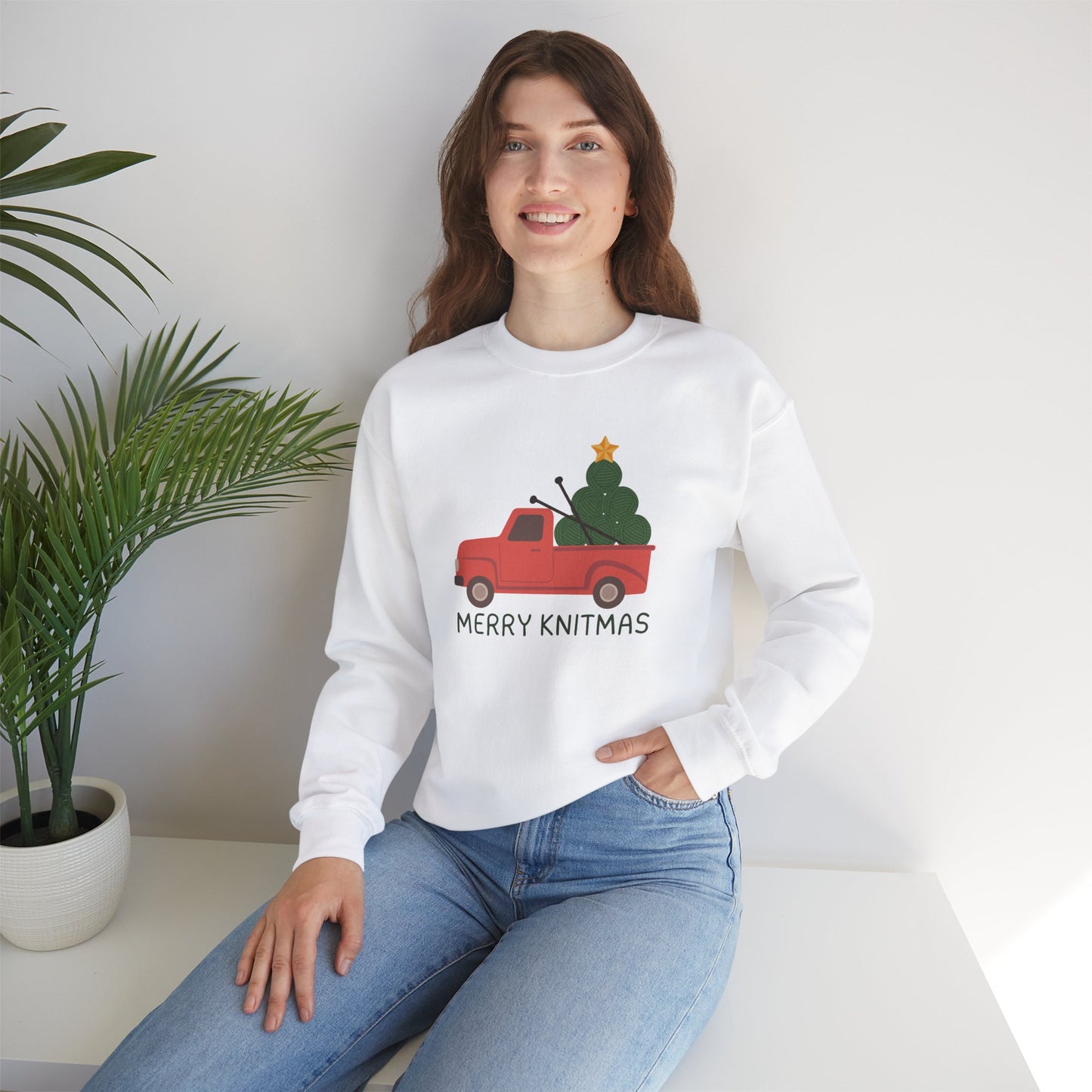 Merry Knitmas Red Christmas Truck Sweatshirt