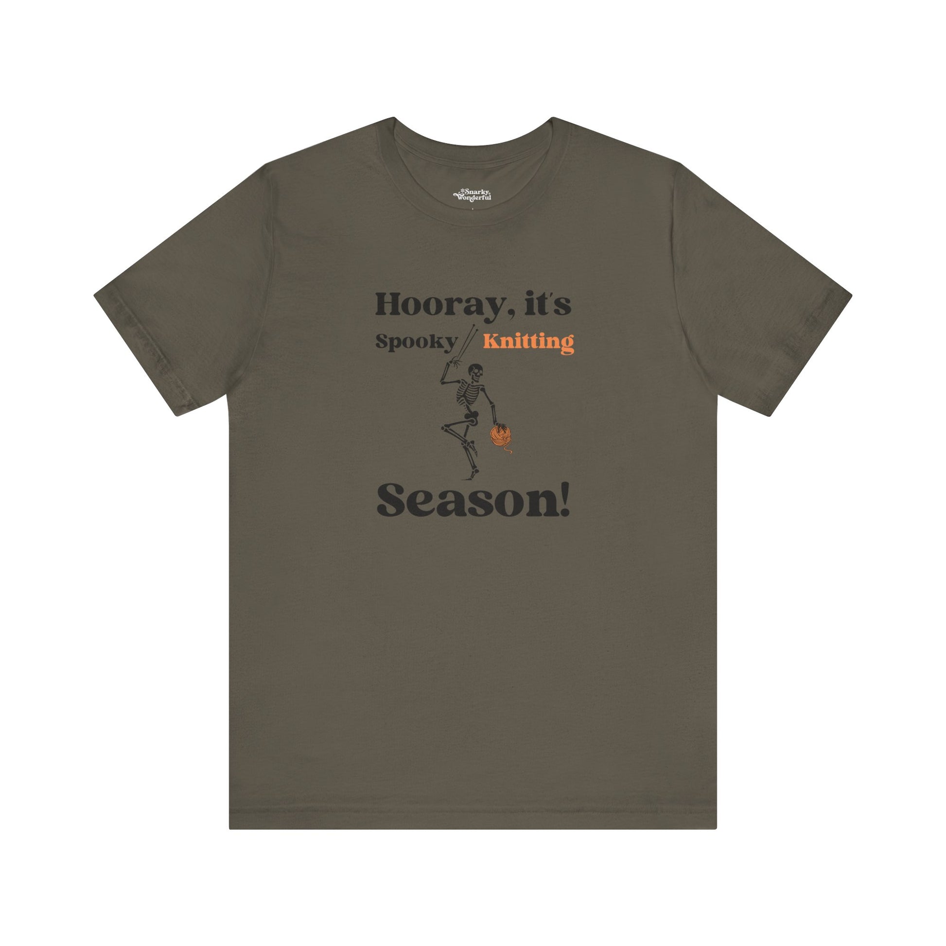 Dancing Skeleton Knitter T-Shirt – "Hooray, It's Spooky/Knitting Season" - Snarky Wonderful - 3