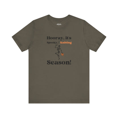 Dancing Skeleton Knitter T-Shirt – "Hooray, It's Spooky/Knitting Season" - Snarky Wonderful - 3