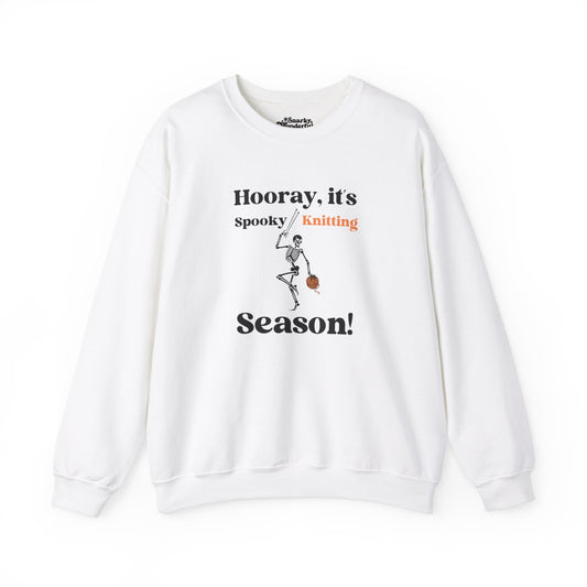 Dancing Skeleton Knitter Sweatshirt – "Hooray, It's Spooky/Knitting Season" - Snarky Wonderful - 1