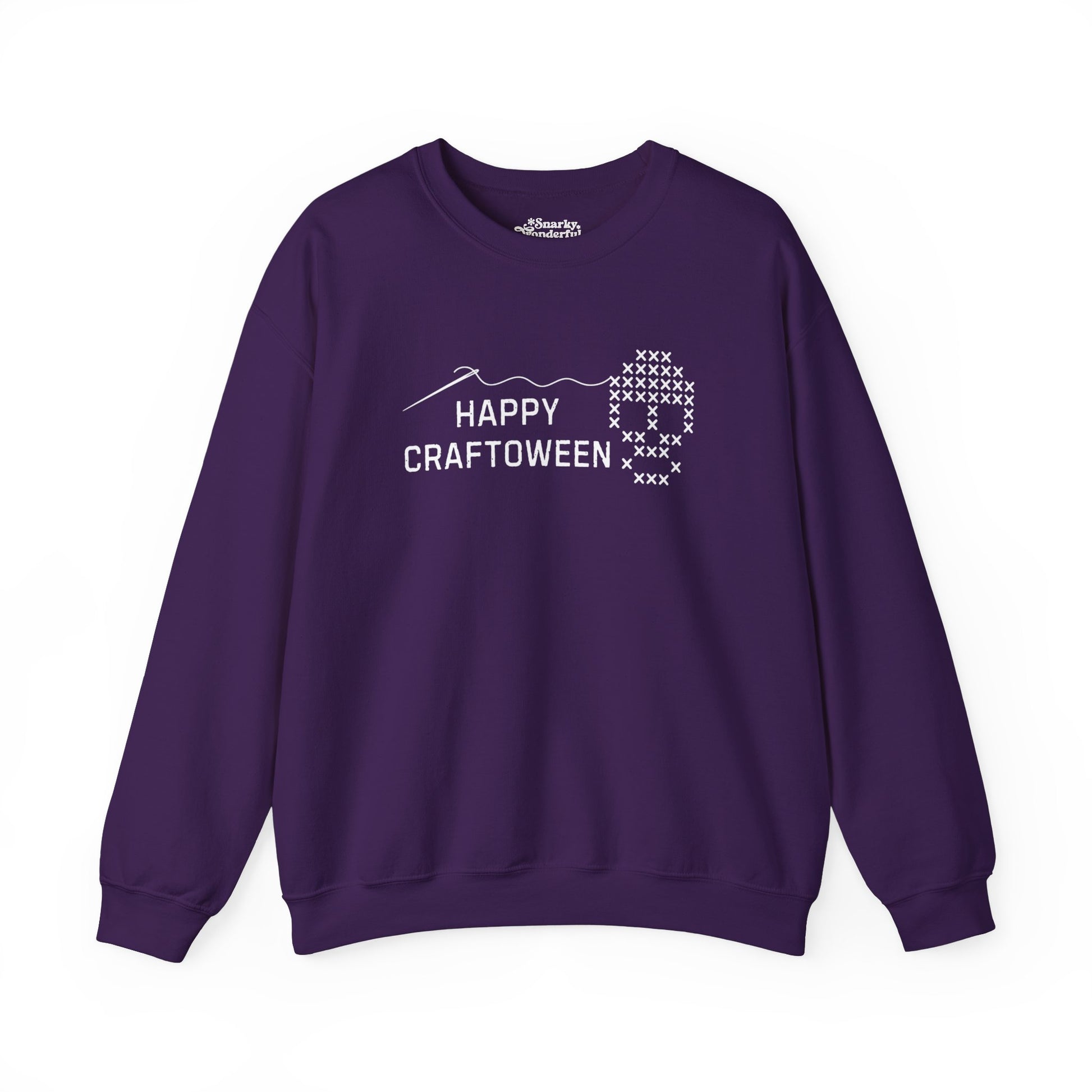 Happy Craftoween Cross-Stitched Skull Sweatshirt - Snarky Wonderful - 1