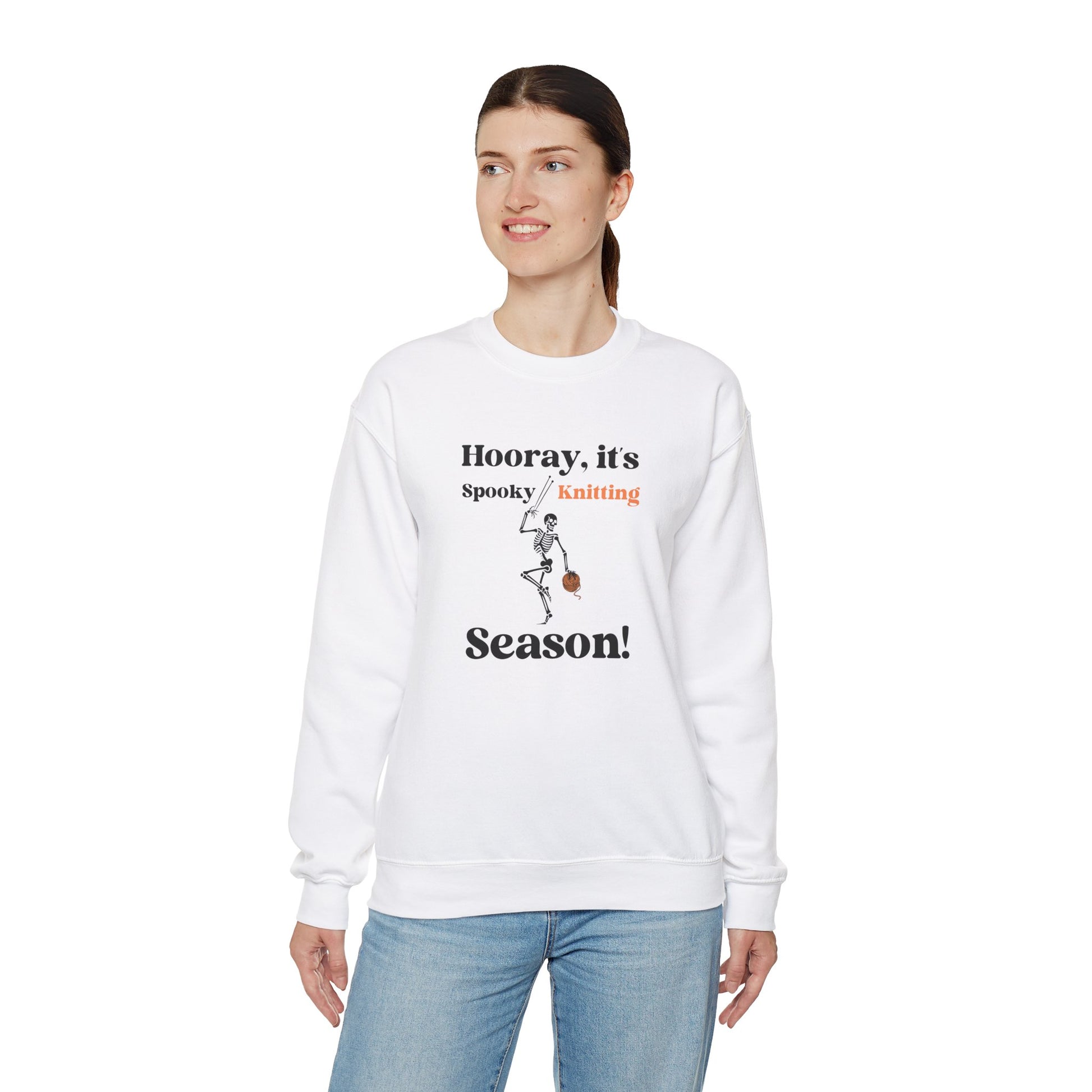 Dancing Skeleton Knitter Sweatshirt – "Hooray, It's Spooky/Knitting Season" - Snarky Wonderful - 2