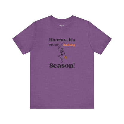 Dancing Skeleton Knitter T-Shirt – "Hooray, It's Spooky/Knitting Season" - Snarky Wonderful - 1